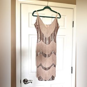 Rose gold fringe sequin dress, M